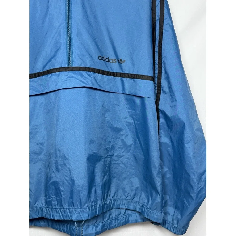 Vintage 80s Adidas Originals Windbreaker Jacket Trefoil M Blue Packable Hooded